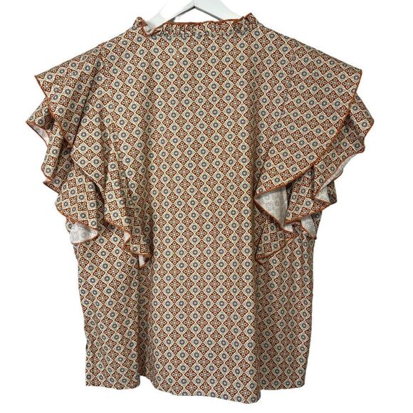 Bishop + Young Cleo Top Womens Small Mosaic Boho Peasant Tassel Artsy Blouse - Picture 4 of 5